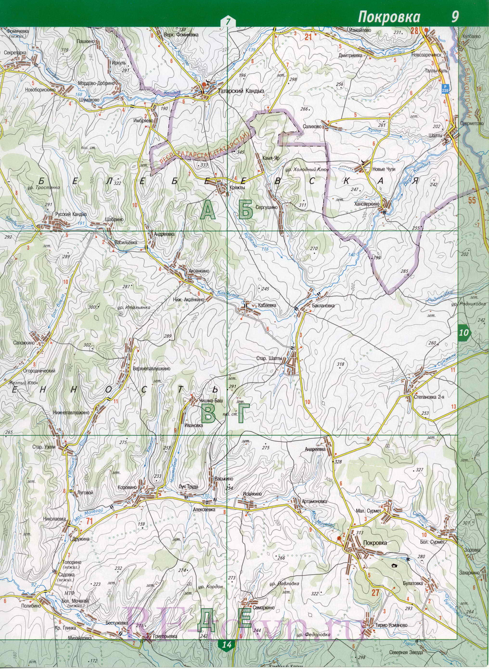 Карта Абдулинского района Оренбургской области. Подробная карта - Абдулинский район, A0 - 