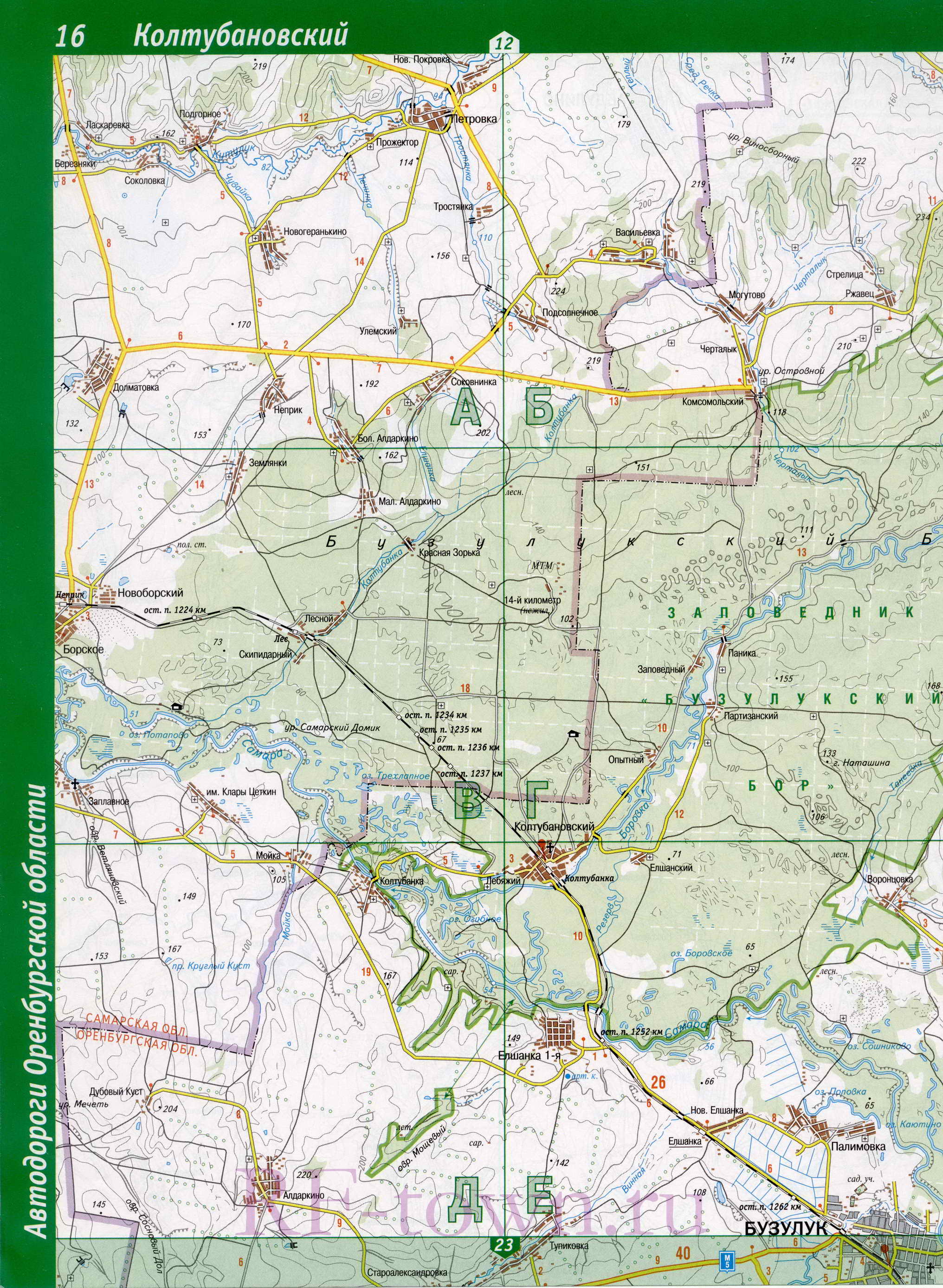 Карта Бузулукского района Оренбургской области. Подробная карта - Бузулукский район, A0 - 