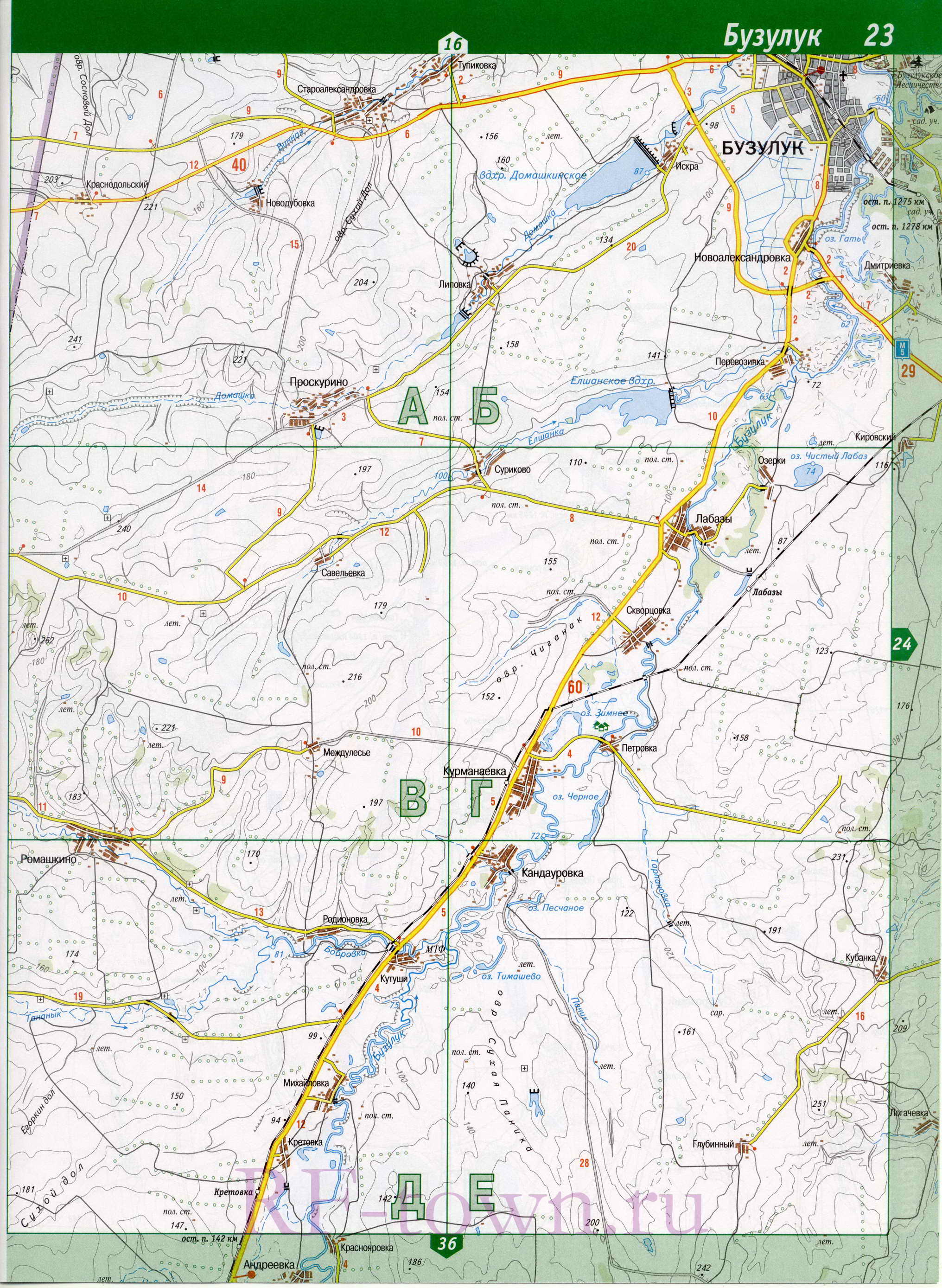 Карта Бузулукского района Оренбургской области. Подробная карта - Бузулукский район, A1 - 