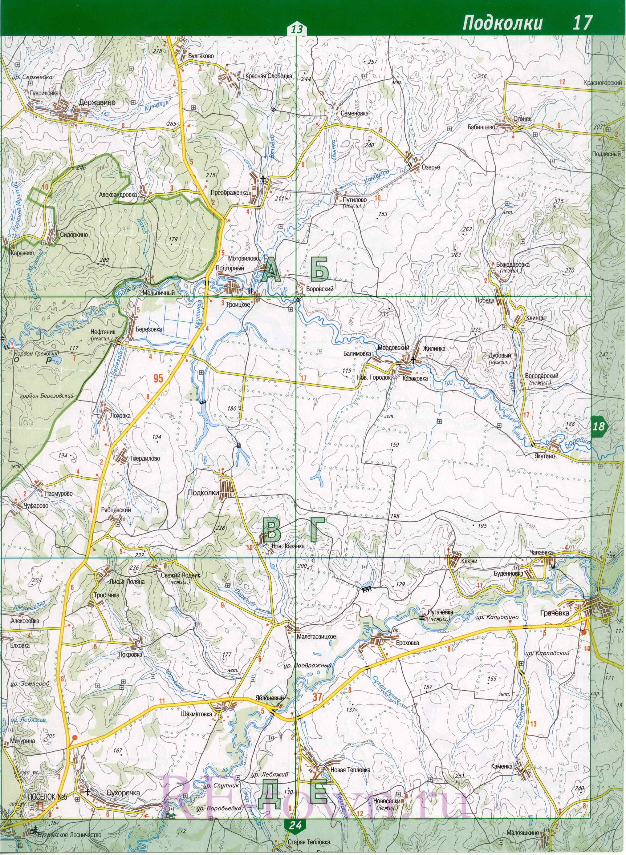 Карта Бузулукского района Оренбургской области. Подробная карта - Бузулукский район, B0 - 