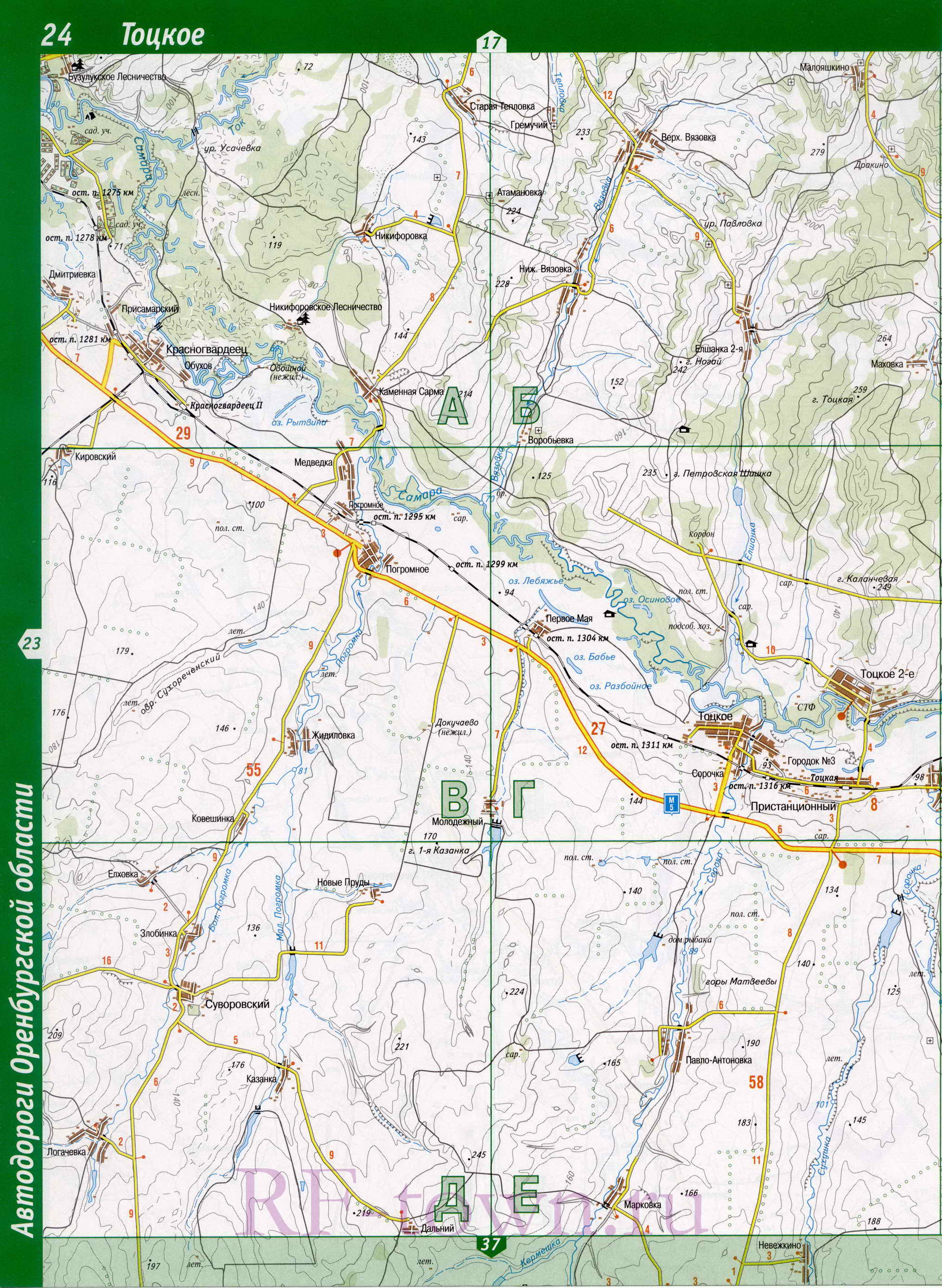 Карта Бузулукского района Оренбургской области. Подробная карта - Бузулукский район, B1 - 