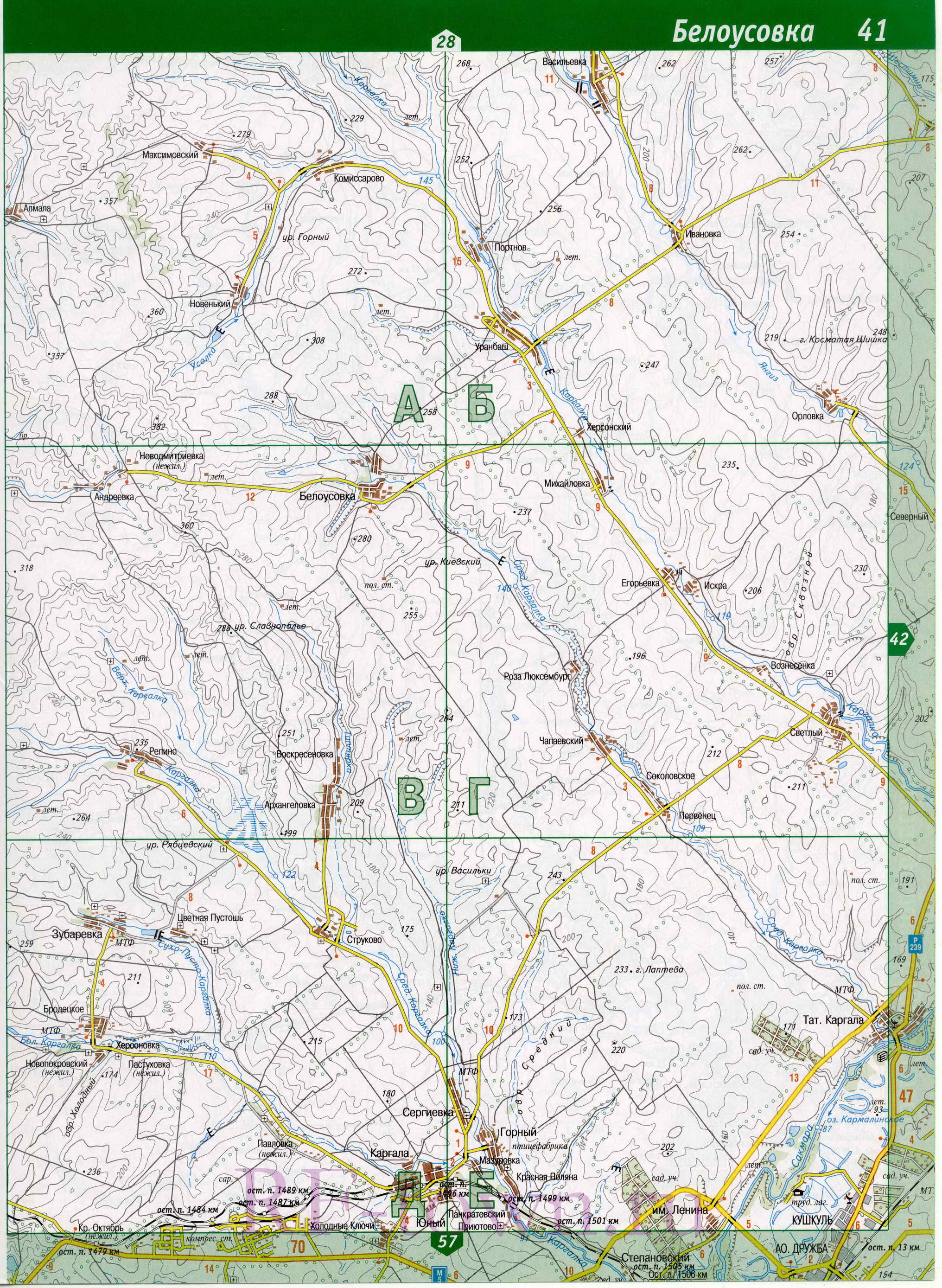 Карта Октябрьского района Оренбургской области. Подробная карта - Октябрьский район, A1 - 