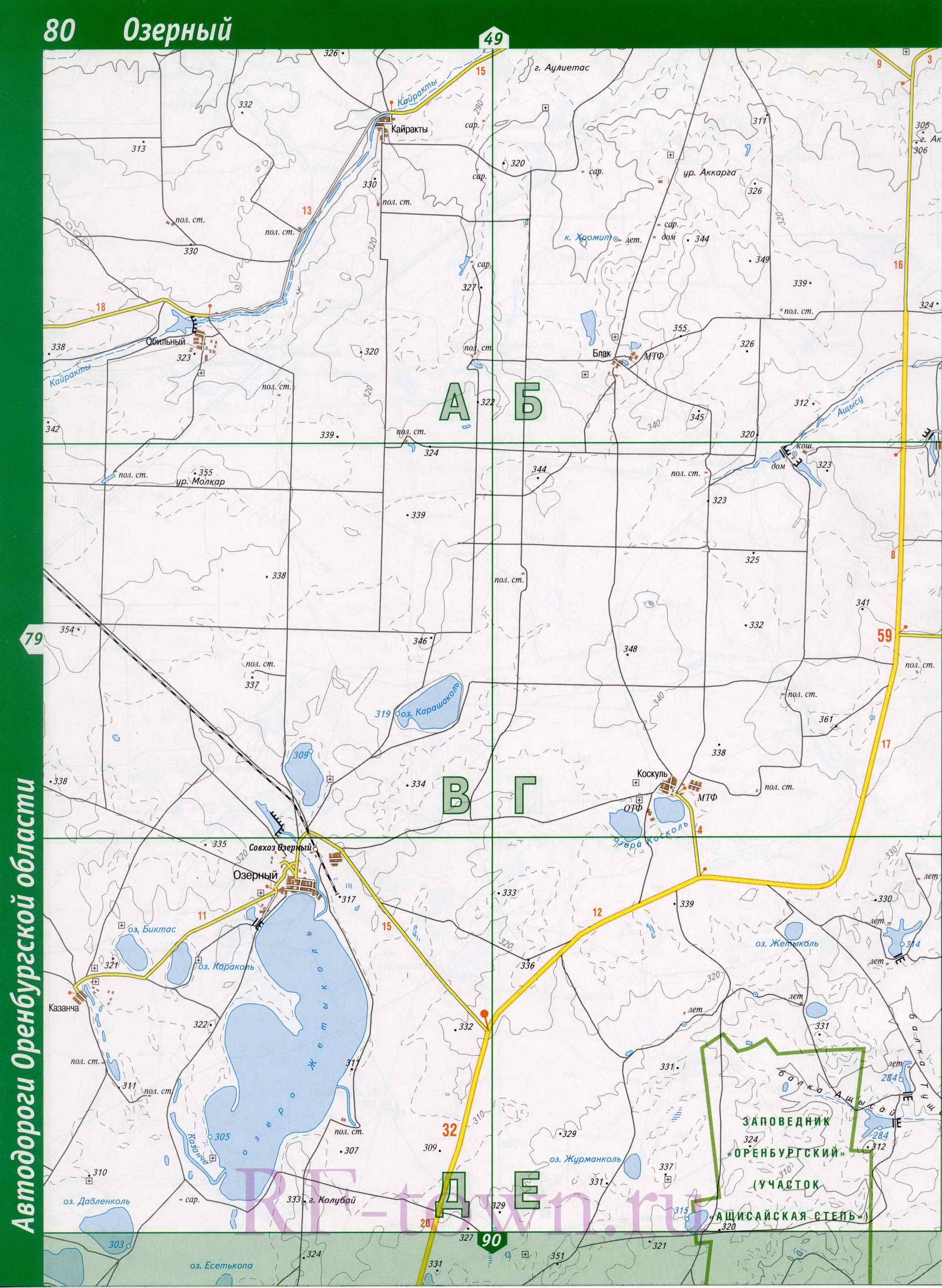 Карта Светлинского района Оренбургской области. Подробная карта - Светлинский район, B0 - 