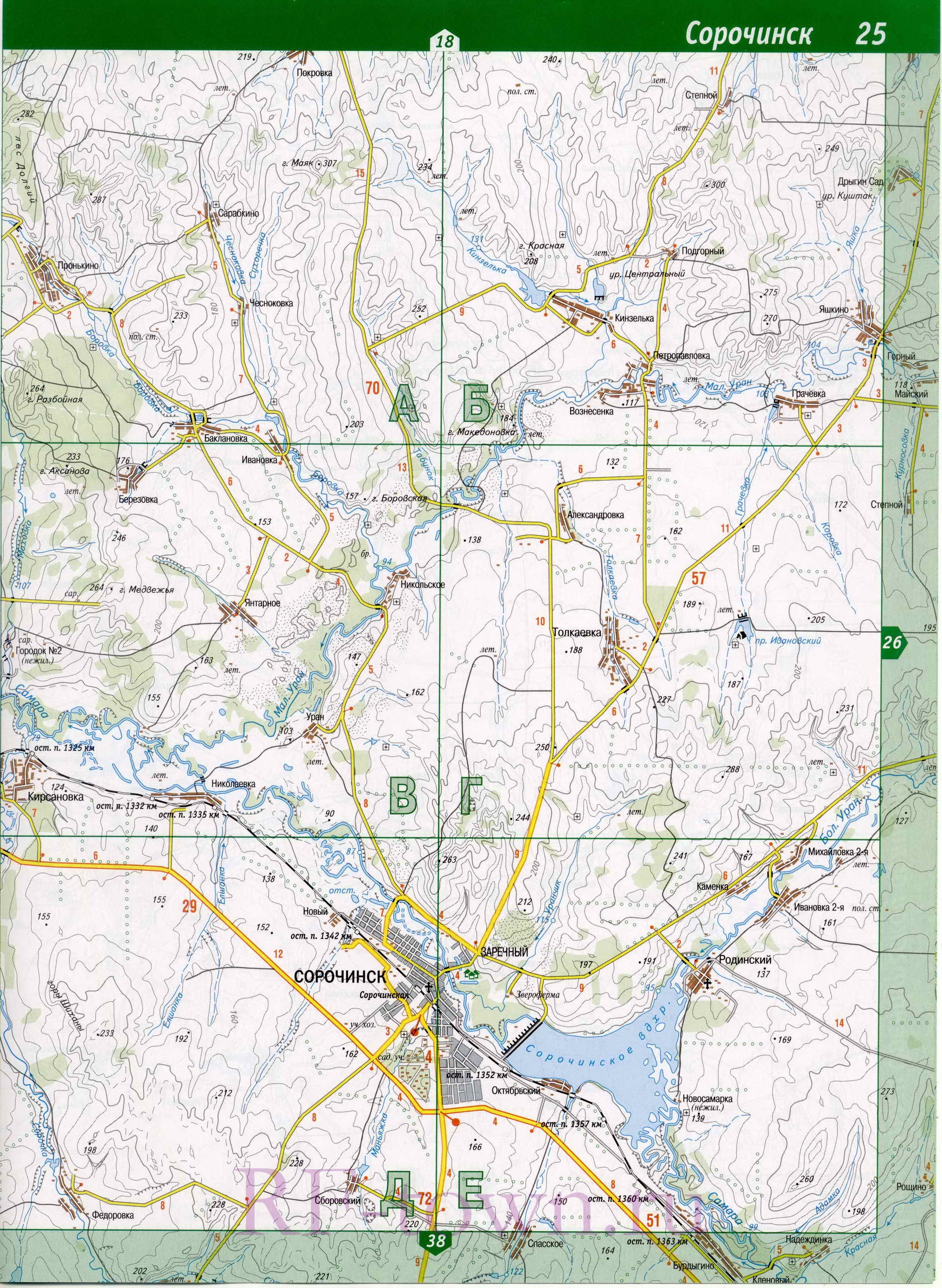 Карта Сорочинского района Оренбургской области. Подробная карта - Сорочинский район, A0 - 